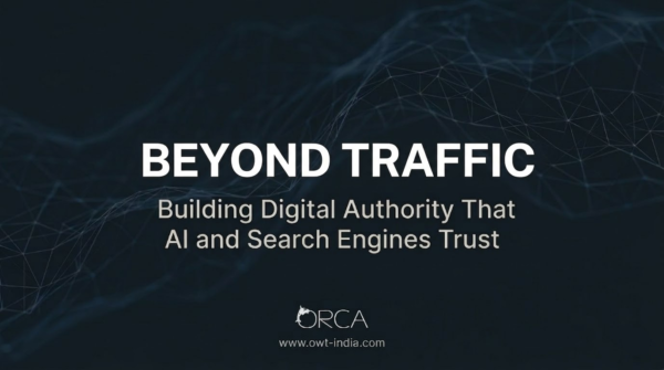 Beyond Traffic blog thumbnail illustrating digital authority and how AI and search engines trust credible sources