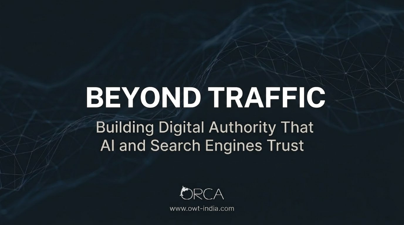 Beyond Traffic blog thumbnail illustrating digital authority and how AI and search engines trust credible sources