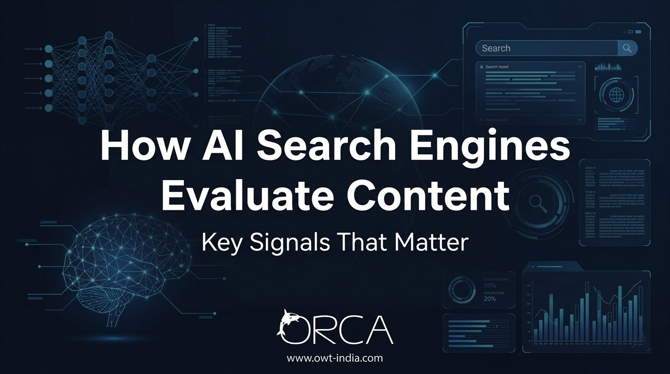 How AI search engines evaluate content blog thumbnail showing key signals like credibility, authority, and structure