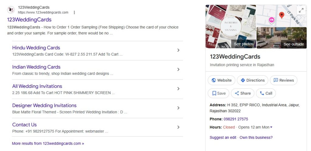 Google penalty recovery case study showing 123WeddingCards domain restored from blacklist to top rankings
