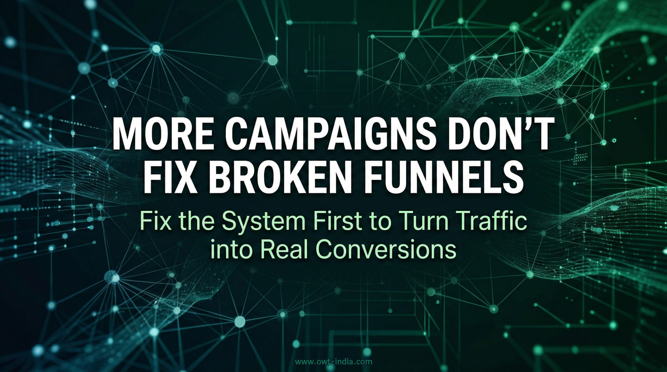 broken marketing funnel showing traffic increase but conversion leakage due to system misalignment