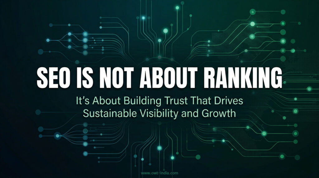 SEO trust vs ranking concept showing credibility and consistency driving long term visibility
