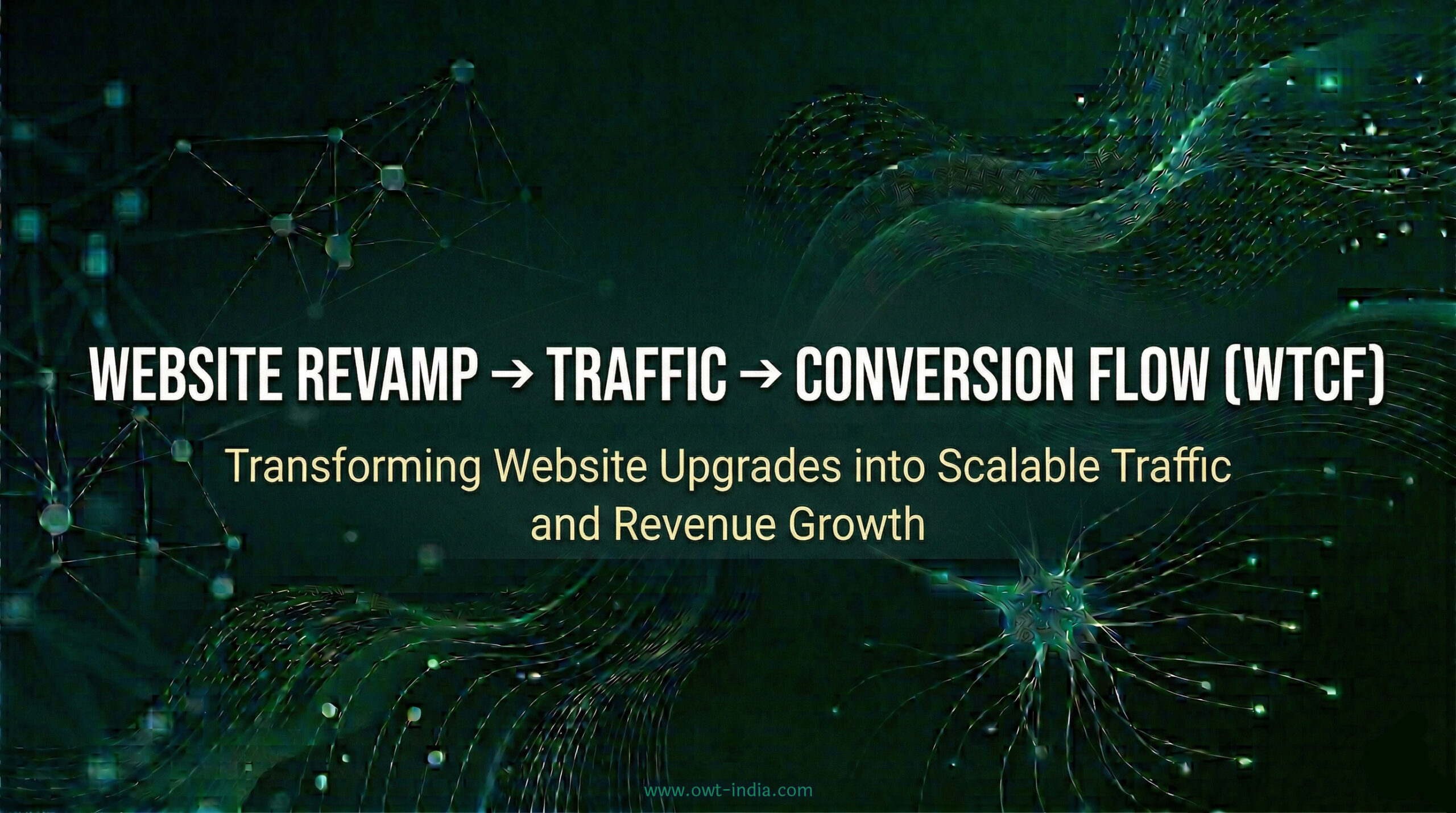 website revamp to traffic to conversion flow showing stages from redesign to optimization and growth outcomes