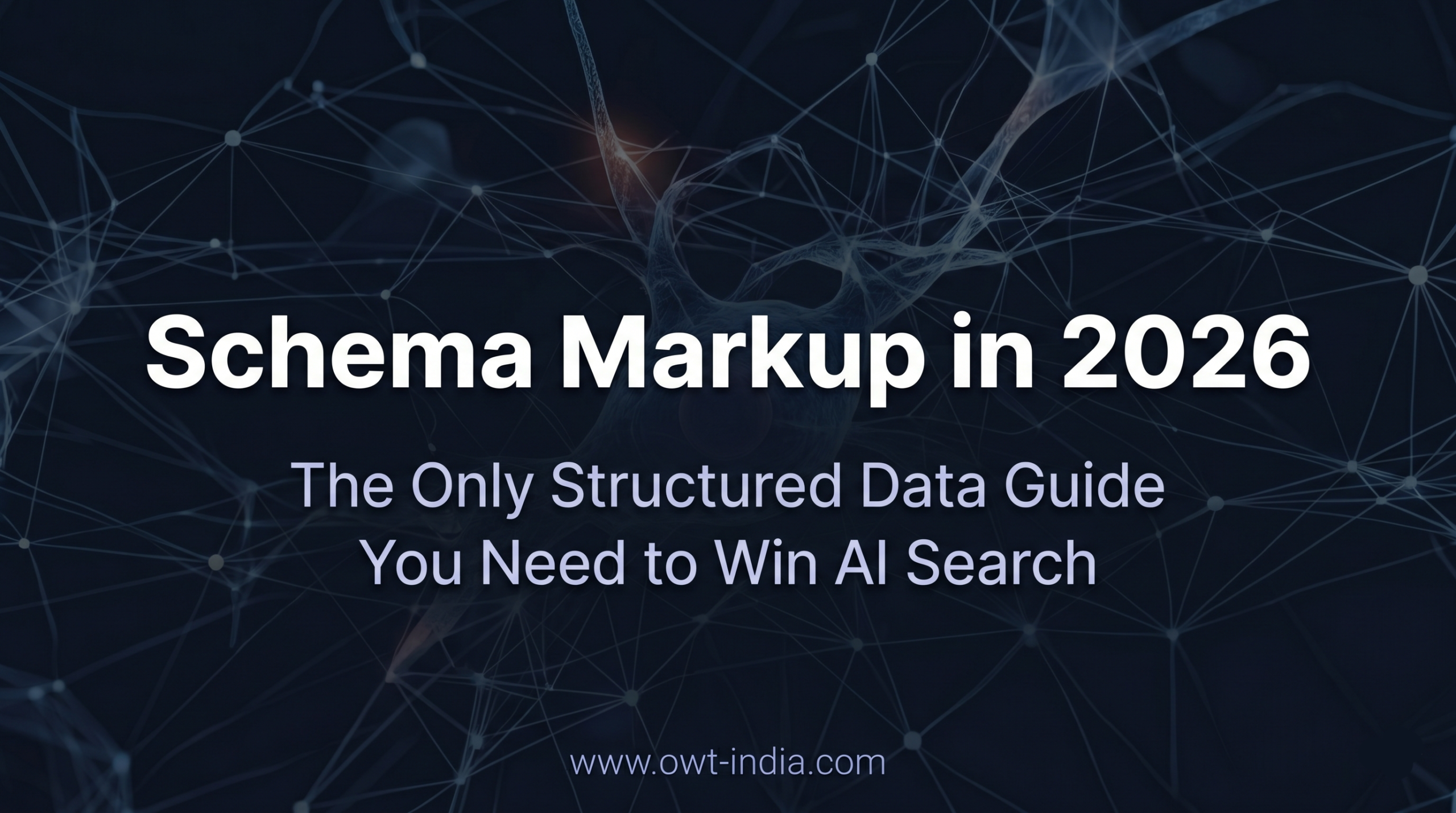 Homepage 11 Schema markup implementation guide showing 6 structured data types for AI search visibility in 2026