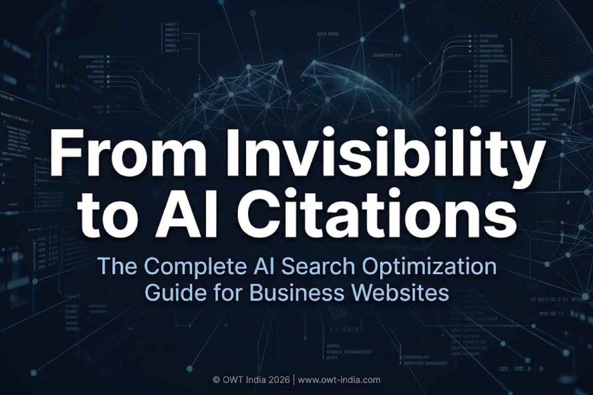 Featured image for the complete AI search optimization guide for business websites — covering all 12 steps from entity foundation and schema markup to content strategy, local AI search, and citation monitoring