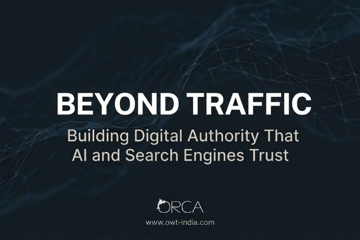 Beyond Traffic blog thumbnail illustrating digital authority and how AI and search engines trust credible sources