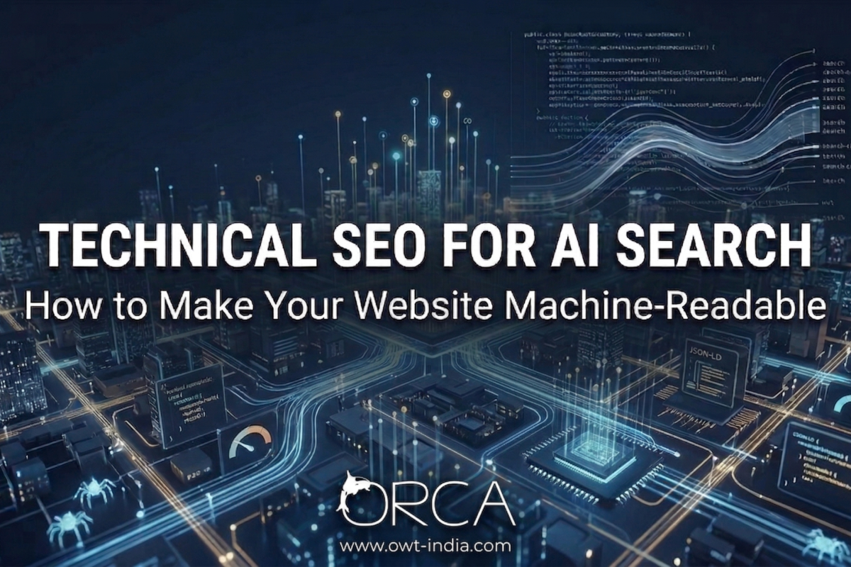 Technical SEO for AI search blog thumbnail showing machine-readable website structure and AI optimization concepts