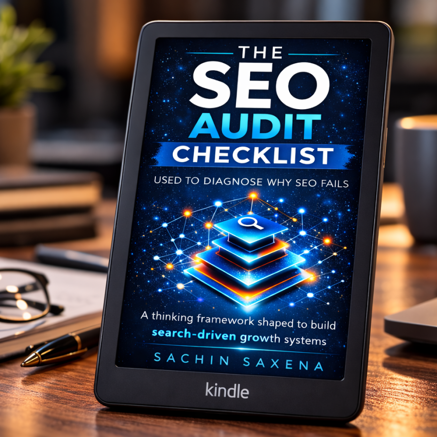 Stack of The SEO Audit Checklist books on an office desk